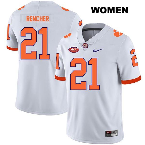 Women's Clemson Tigers #21 Darien Rencher Stitched White Legend Authentic Nike NCAA College Football Jersey CDG1346MT